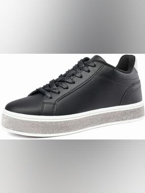 Rhinestone Platform Sneakers Womens US 7 Black Sparkly Casual Shoes